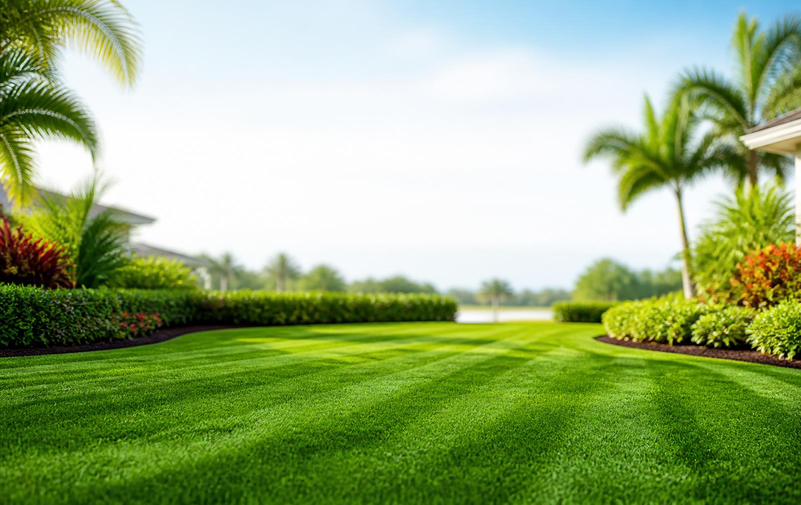 Manicured lawn and tropical landscaping at a Florida home
